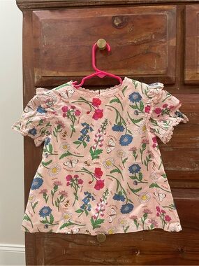 Mini Boden Pink Floral & Butterfly Puff Sleeve Top